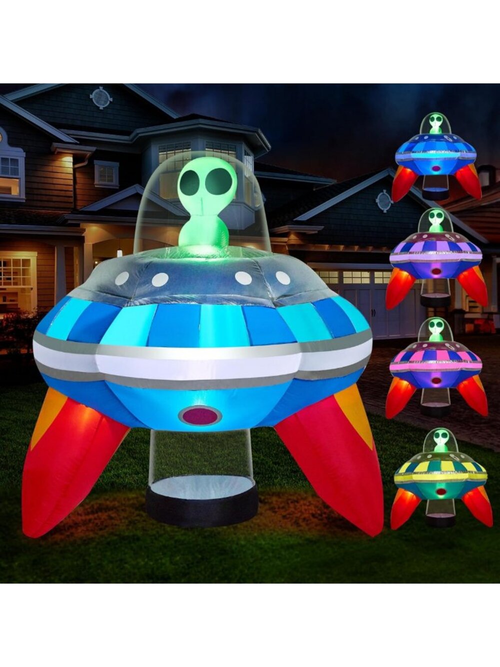5 FT Halloween Inflatable Alien Decor with UFO & Colorful LEDs - Outdoor Yard